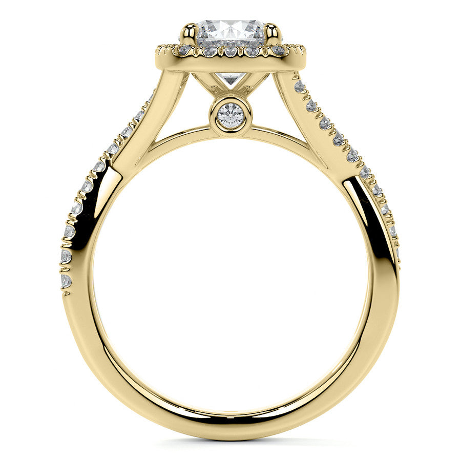 Bypass Halo Style Round Split Shank Moissanite Engagement Ring