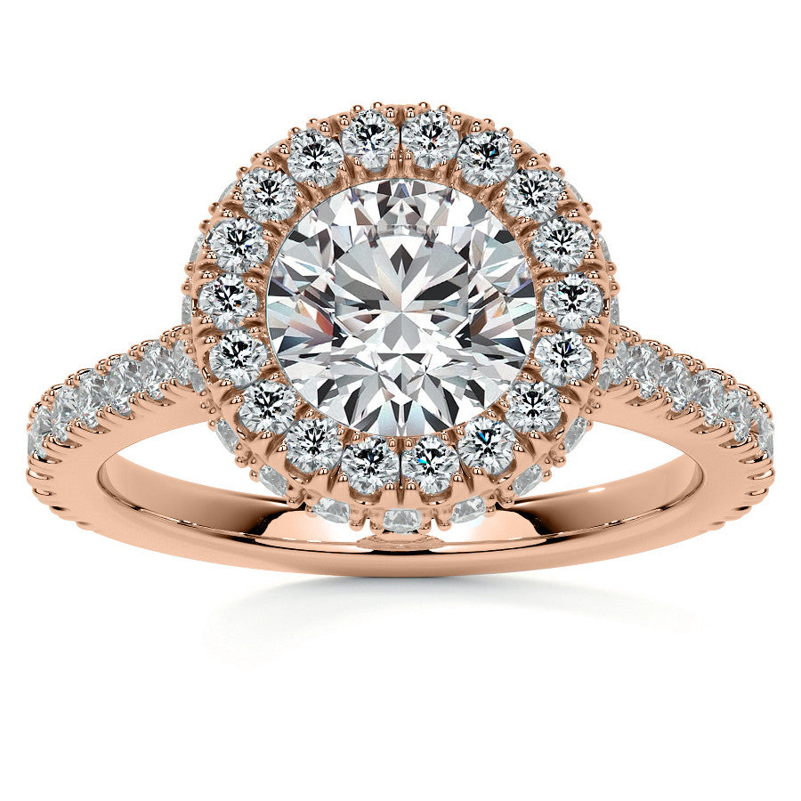 Round Bezel Cathedral Halo Moissanite Engagement Ring