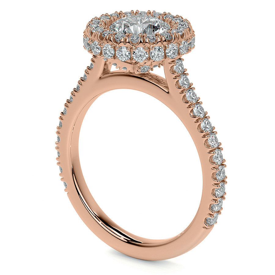 Round Bezel Cathedral Halo Moissanite Engagement Ring