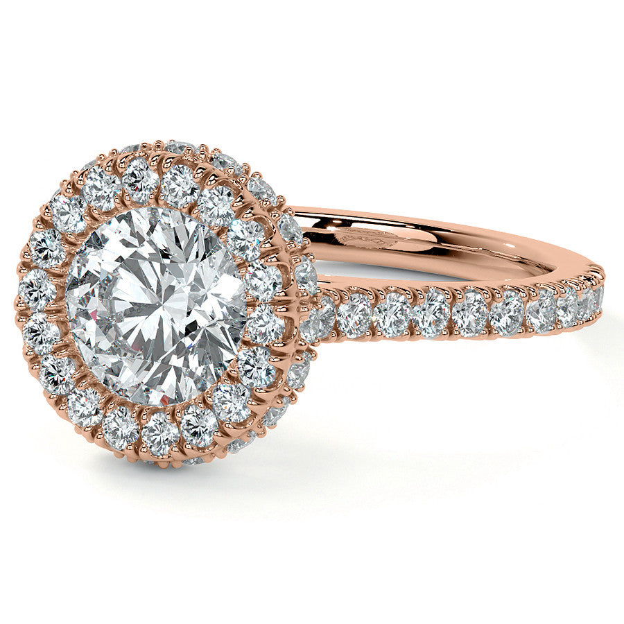 Round Bezel Cathedral Halo Moissanite Engagement Ring