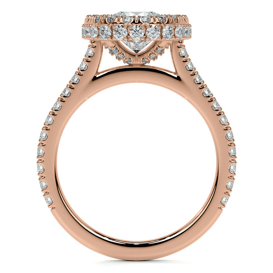 Round Bezel Cathedral Halo Moissanite Engagement Ring