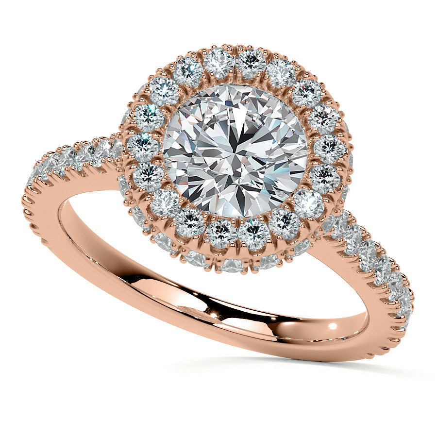 Round Bezel Cathedral Halo Moissanite Engagement Ring