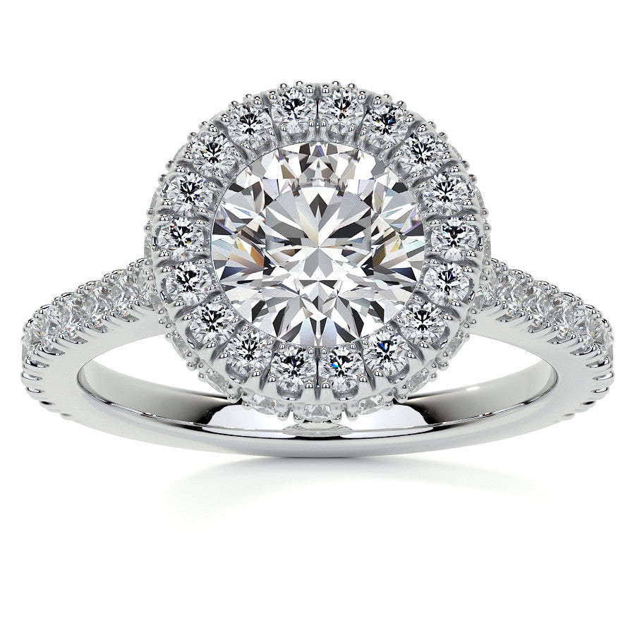 Round Bezel Cathedral Halo Moissanite Engagement Ring