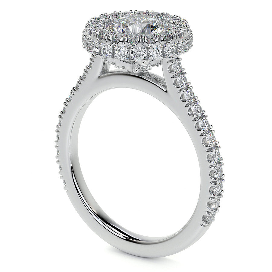 Round Bezel Cathedral Halo Moissanite Engagement Ring