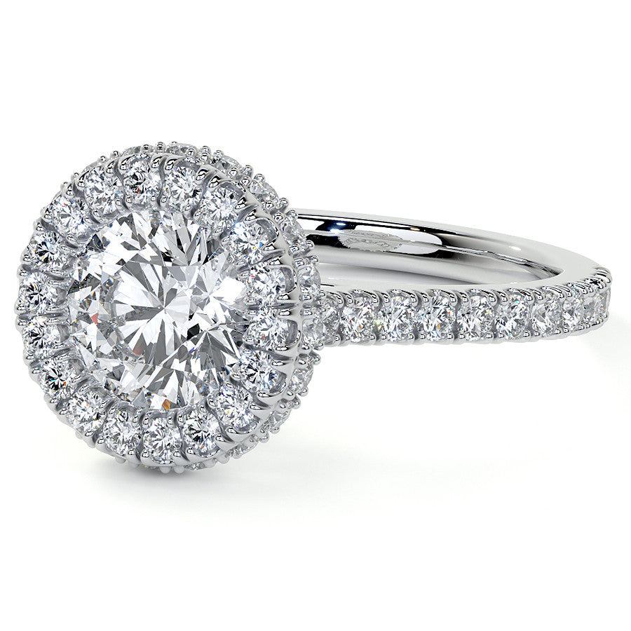 Round Bezel Cathedral Halo Moissanite Engagement Ring