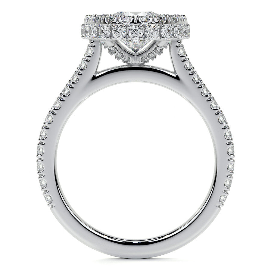 Round Bezel Cathedral Halo Moissanite Engagement Ring
