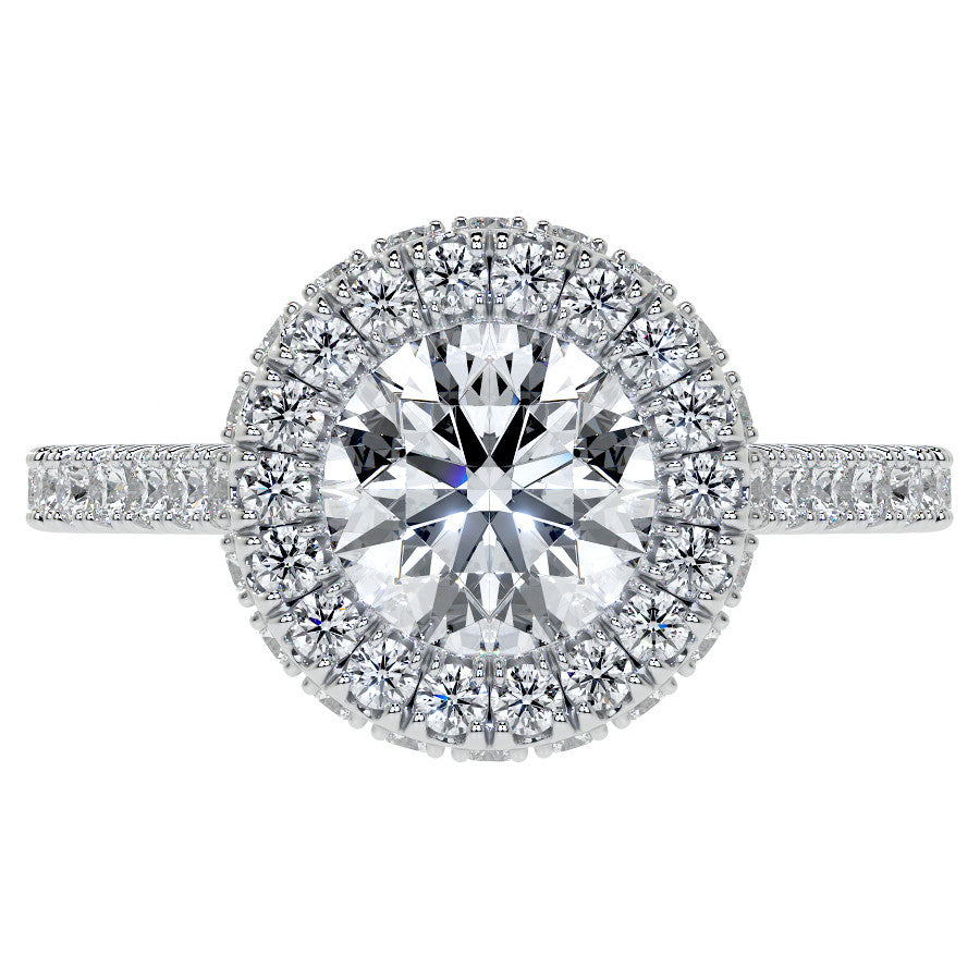 Round Bezel Cathedral Halo Moissanite Engagement Ring