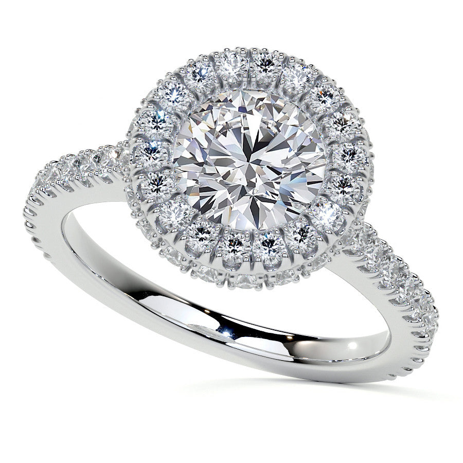 Round Bezel Cathedral Halo Moissanite Engagement Ring