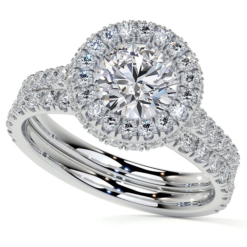 Round Bezel Cathedral Halo Moissanite Engagement Ring