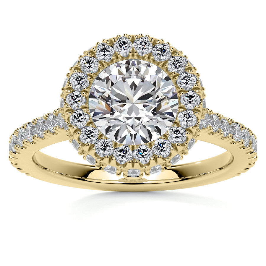 Round Bezel Cathedral Halo Moissanite Engagement Ring