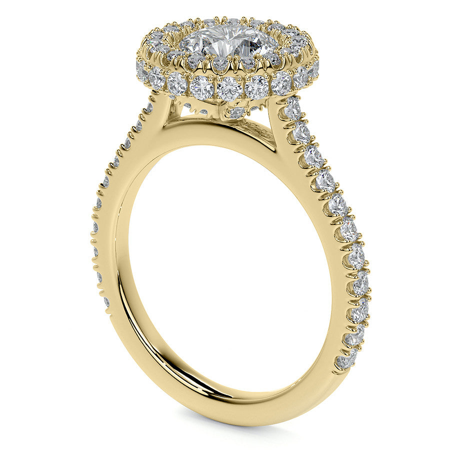 Round Bezel Cathedral Halo Moissanite Engagement Ring