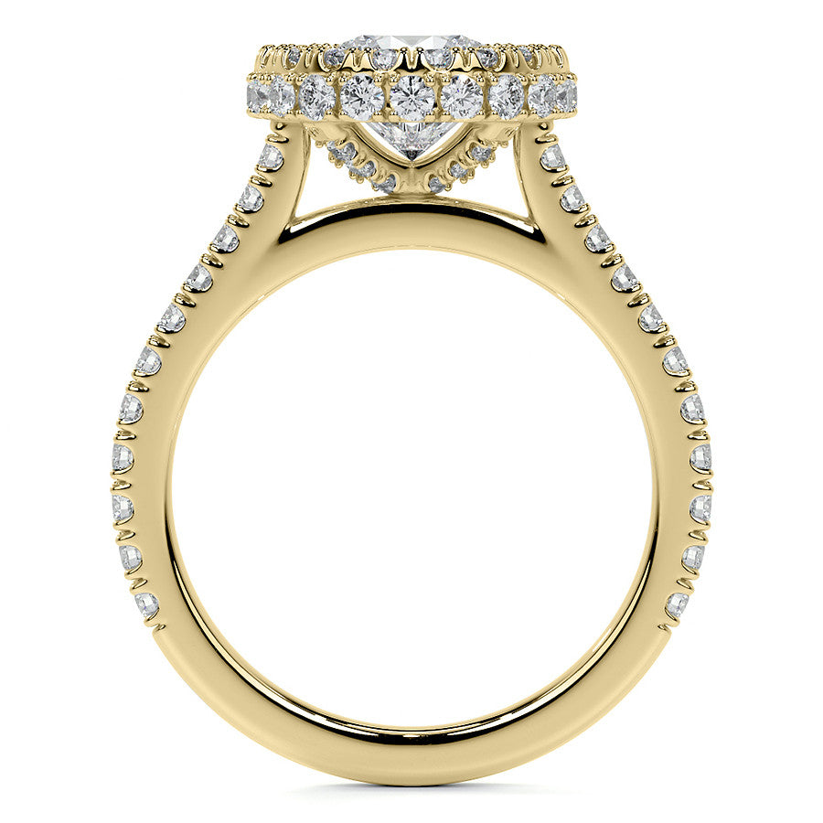 Round Bezel Cathedral Halo Moissanite Engagement Ring