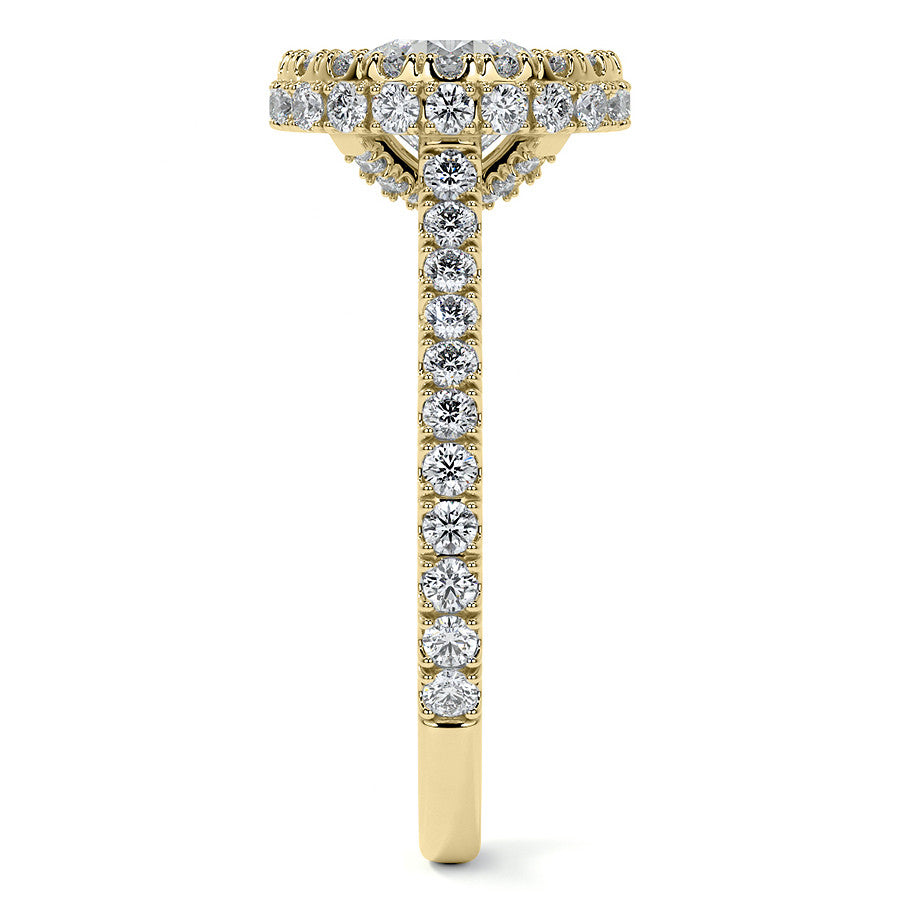 Round Bezel Cathedral Halo Moissanite Engagement Ring