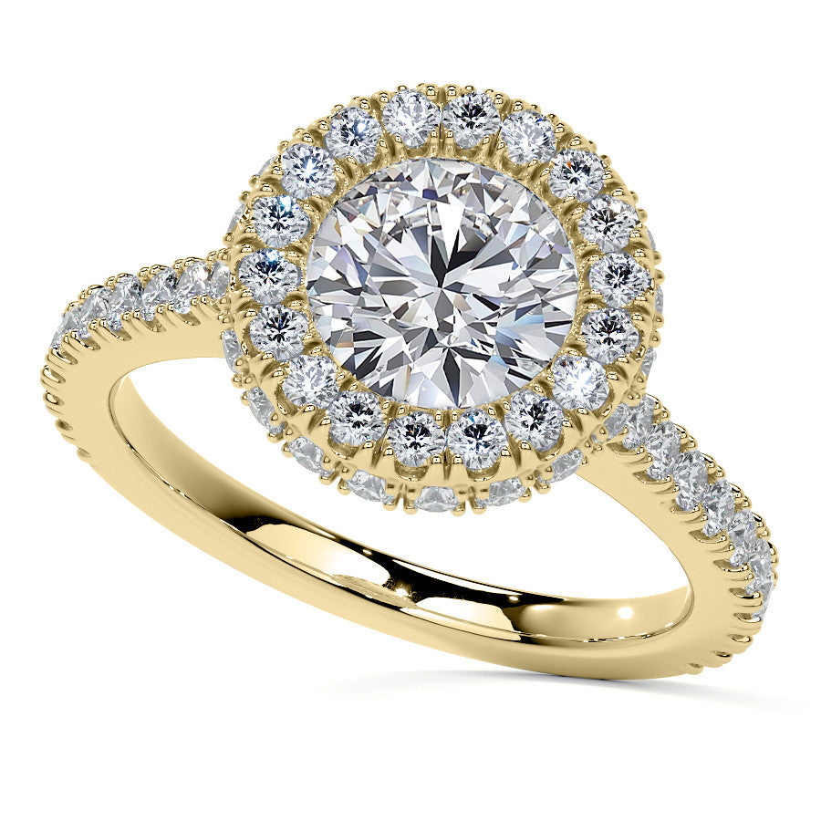 Round Bezel Cathedral Halo Moissanite Engagement Ring