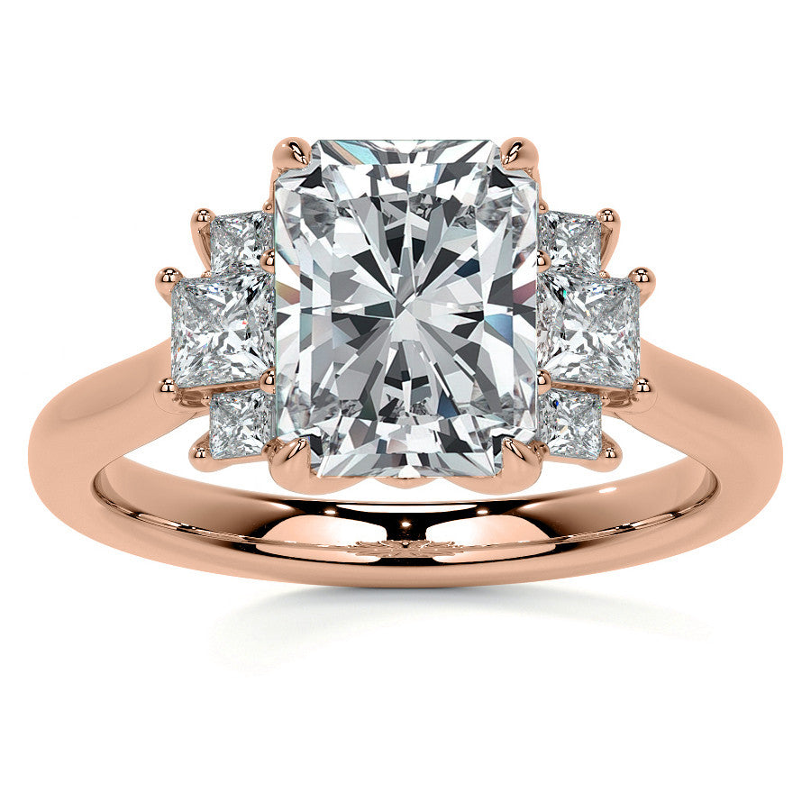 Emerald / Radiant and Princess Trellis Moissanite Engagement Ring