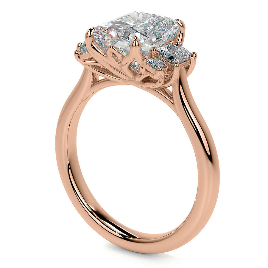 Emerald / Radiant and Princess Trellis Moissanite Engagement Ring