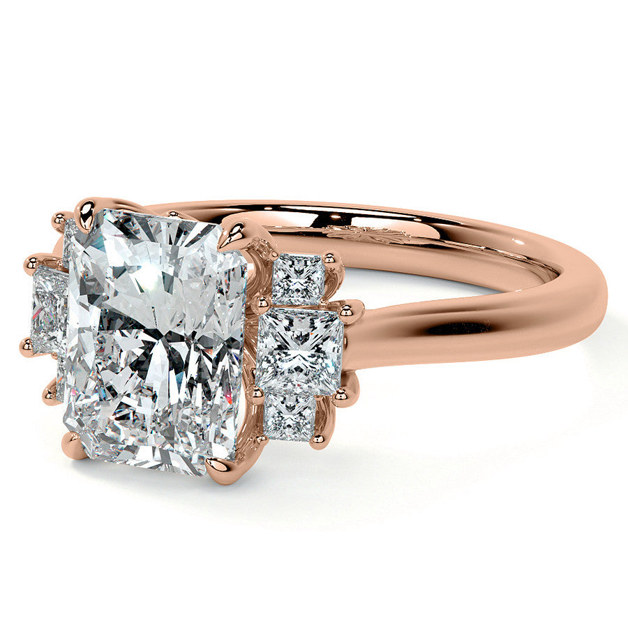 Emerald / Radiant and Princess Trellis Moissanite Engagement Ring