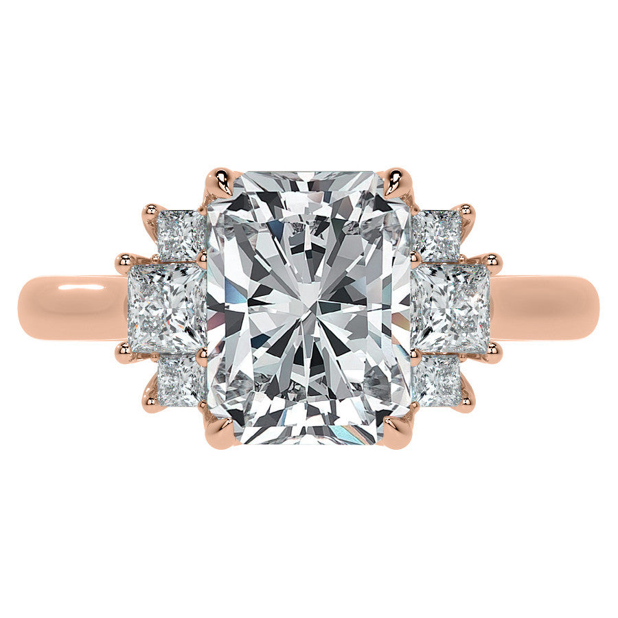Emerald / Radiant and Princess Trellis Moissanite Engagement Ring