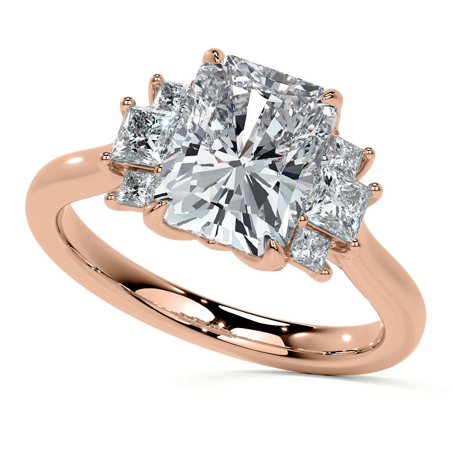 Emerald / Radiant and Princess Trellis Moissanite Engagement Ring
