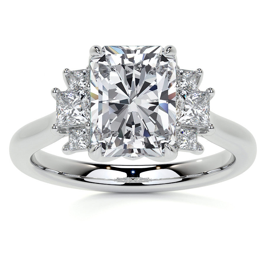 Emerald / Radiant and Princess Trellis Moissanite Engagement Ring