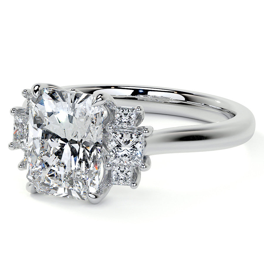 Emerald / Radiant and Princess Trellis Moissanite Engagement Ring
