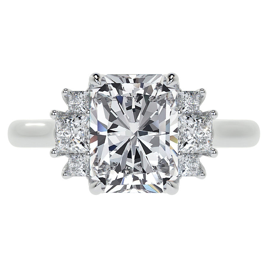 Emerald / Radiant and Princess Trellis Moissanite Engagement Ring