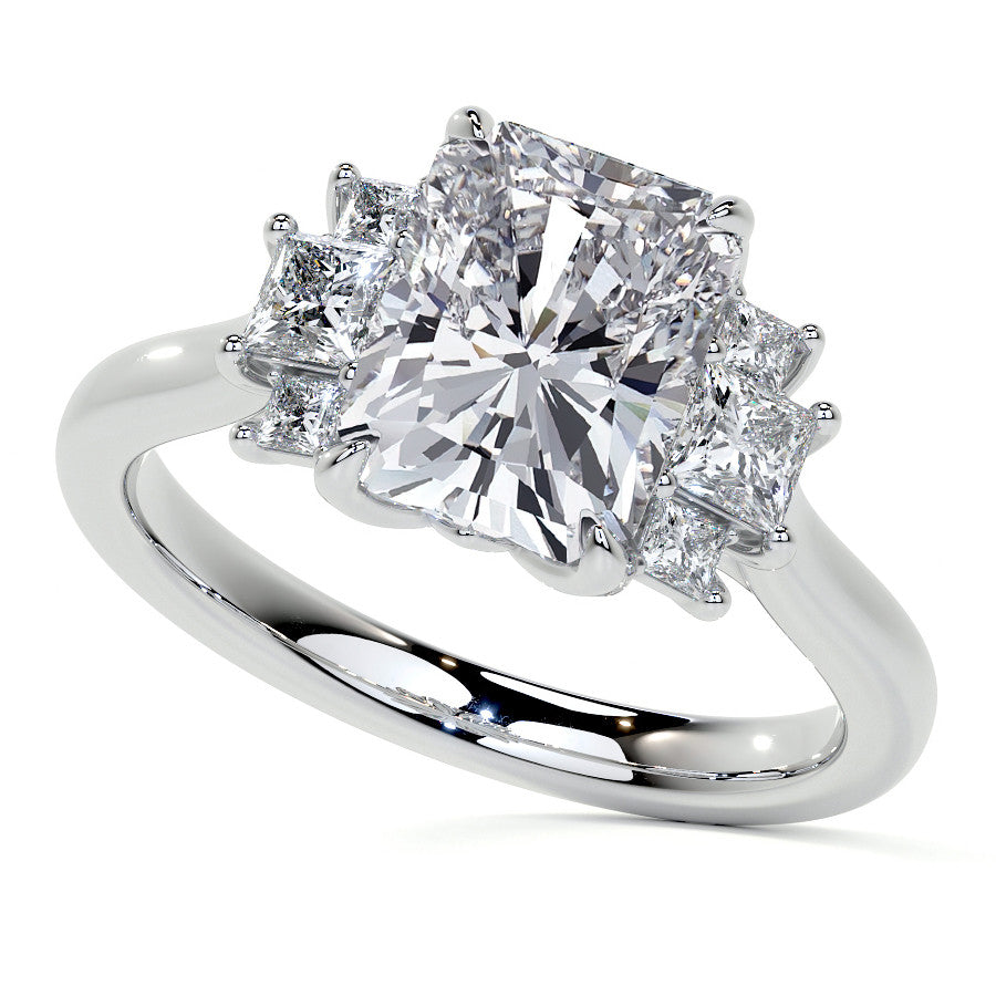 Emerald / Radiant and Princess Trellis Moissanite Engagement Ring