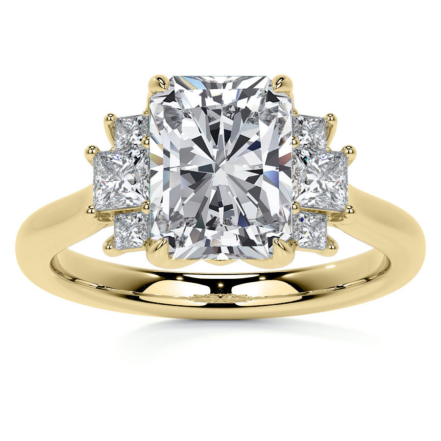 Emerald / Radiant and Princess Trellis Moissanite Engagement Ring