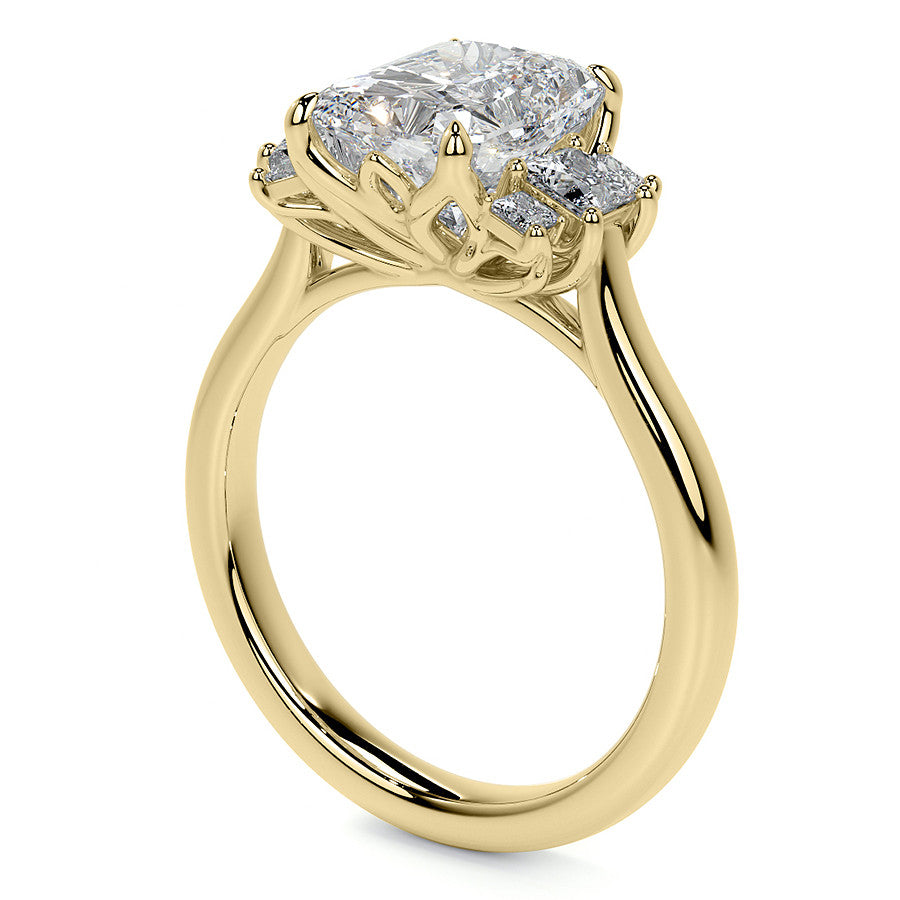 Emerald / Radiant and Princess Trellis Moissanite Engagement Ring