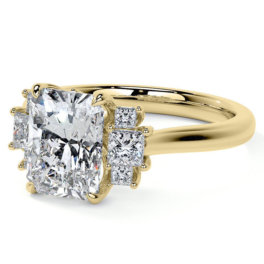 Emerald / Radiant and Princess Trellis Moissanite Engagement Ring
