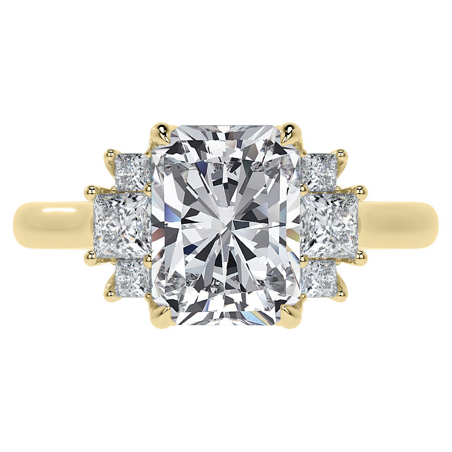 Emerald / Radiant and Princess Trellis Moissanite Engagement Ring