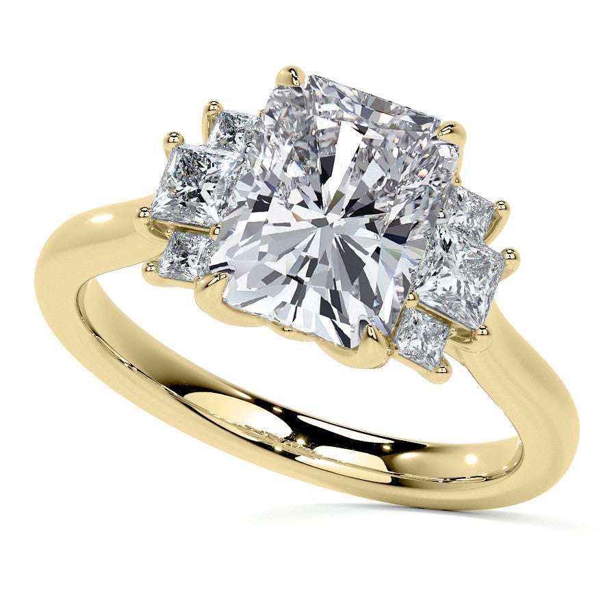 Emerald / Radiant and Princess Trellis Moissanite Engagement Ring