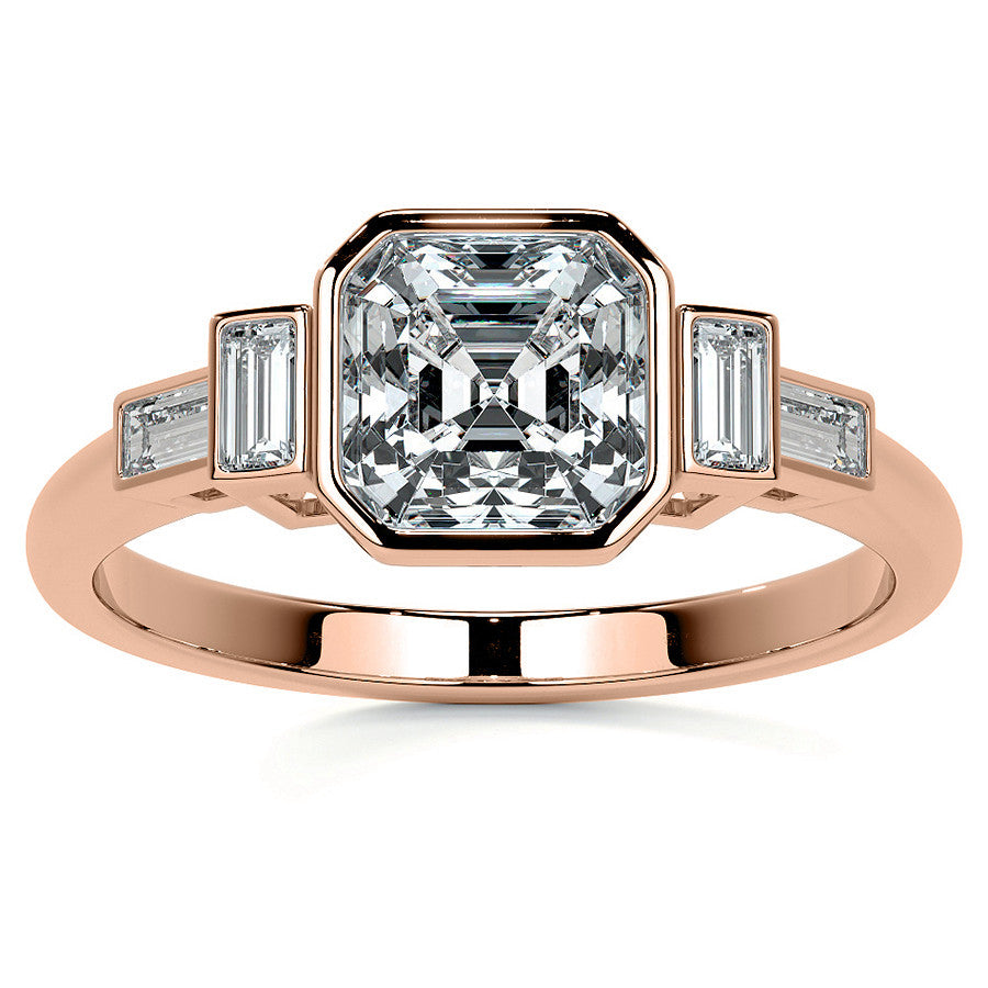 Asscher and Baguette Bezel Moissanite Engagement Ring