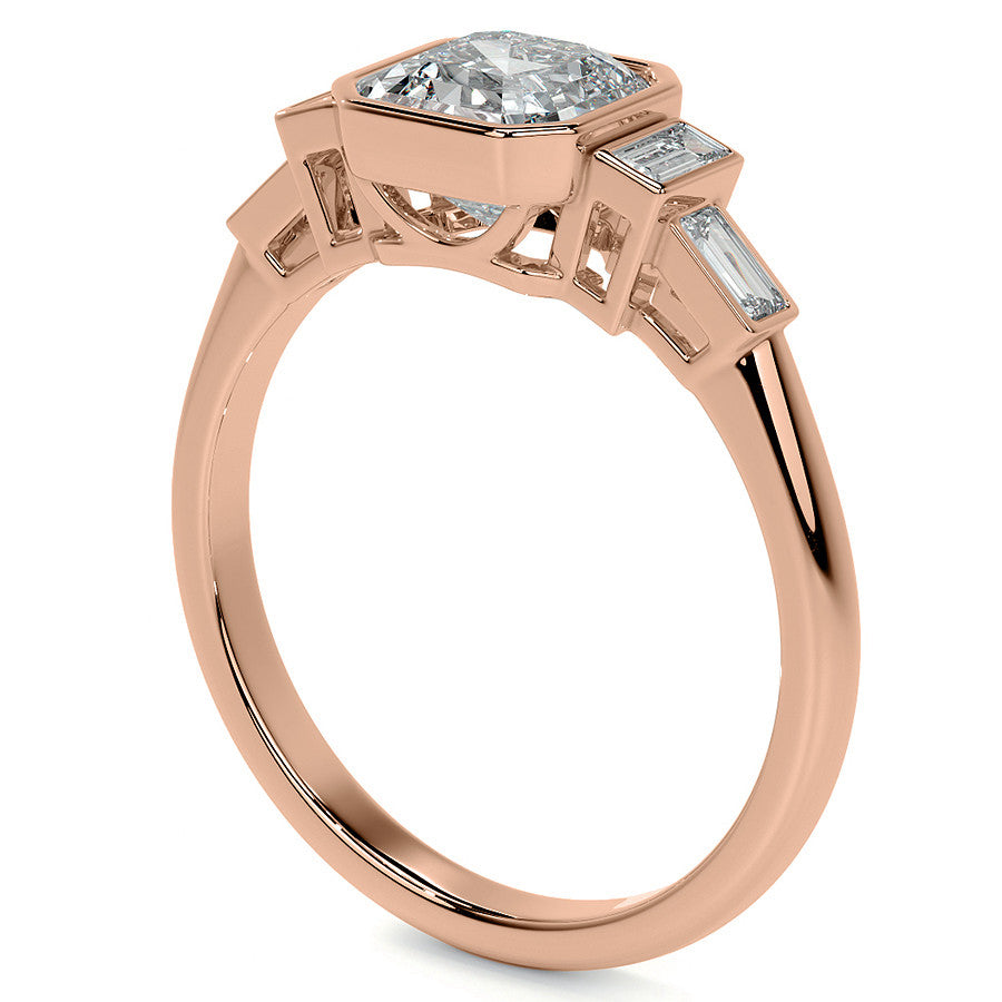 Asscher and Baguette Bezel Moissanite Engagement Ring