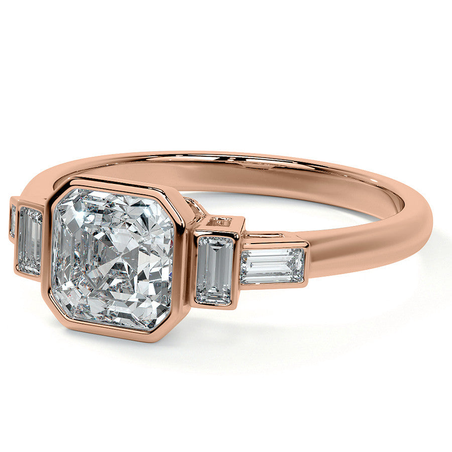 Asscher and Baguette Bezel Moissanite Engagement Ring