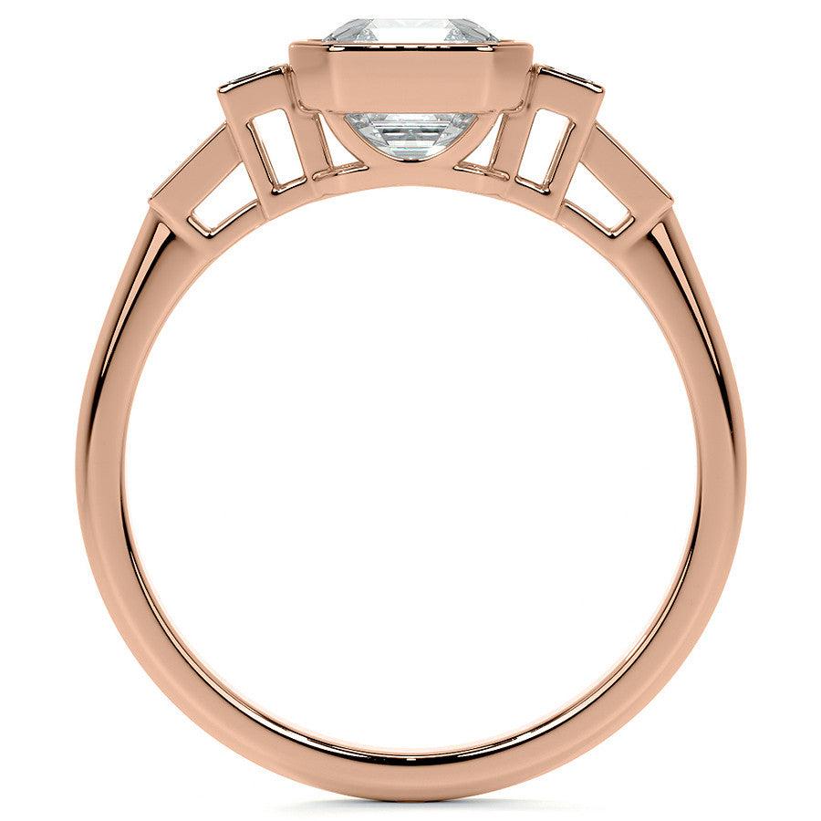 Asscher and Baguette Bezel Moissanite Engagement Ring