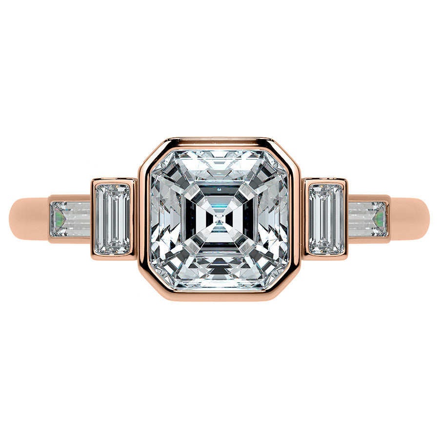 Asscher and Baguette Bezel Moissanite Engagement Ring