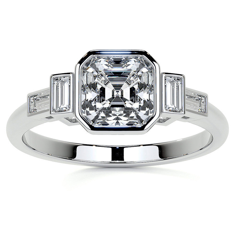 Asscher and Baguette Bezel Moissanite Engagement Ring