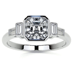 Asscher and Baguette Bezel Moissanite Engagement Ring