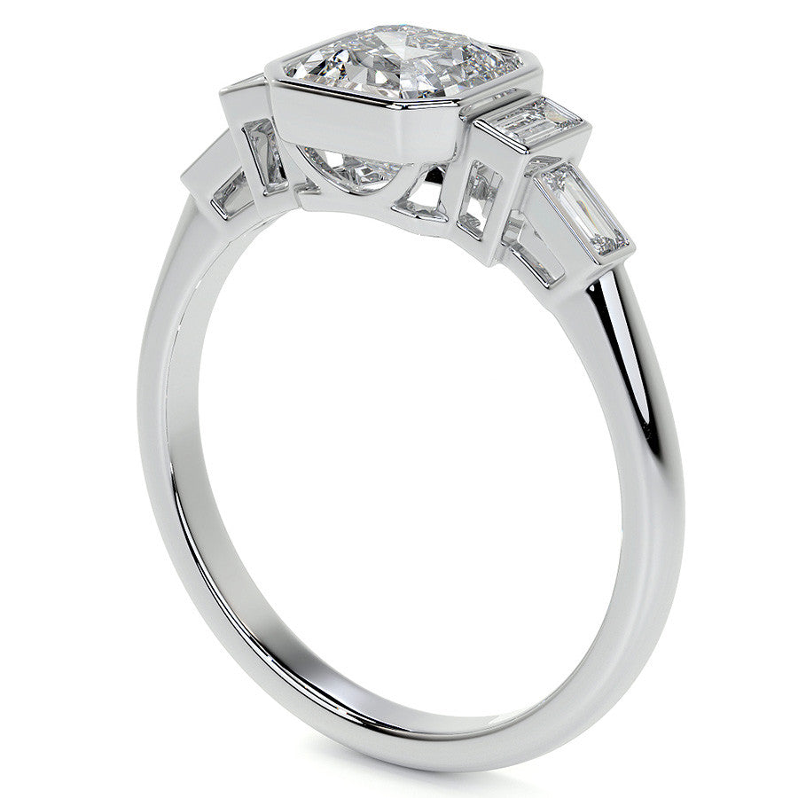 Asscher and Baguette Bezel Moissanite Engagement Ring