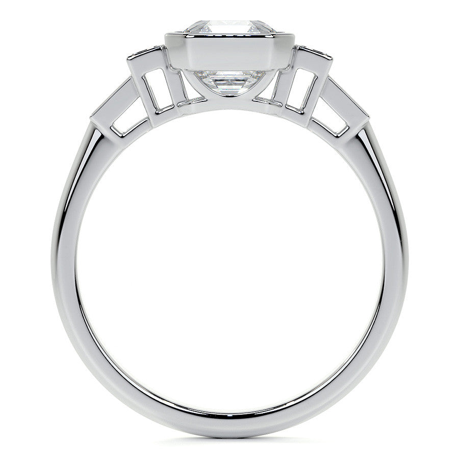 Asscher and Baguette Bezel Moissanite Engagement Ring