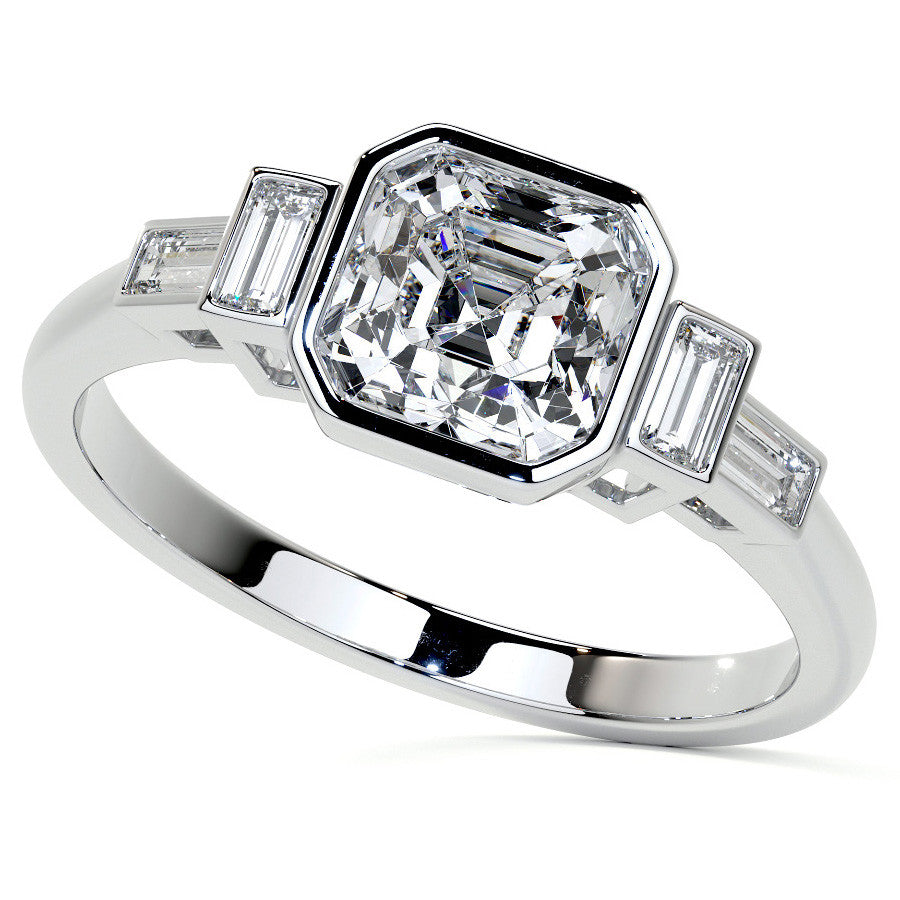 Asscher and Baguette Bezel Moissanite Engagement Ring