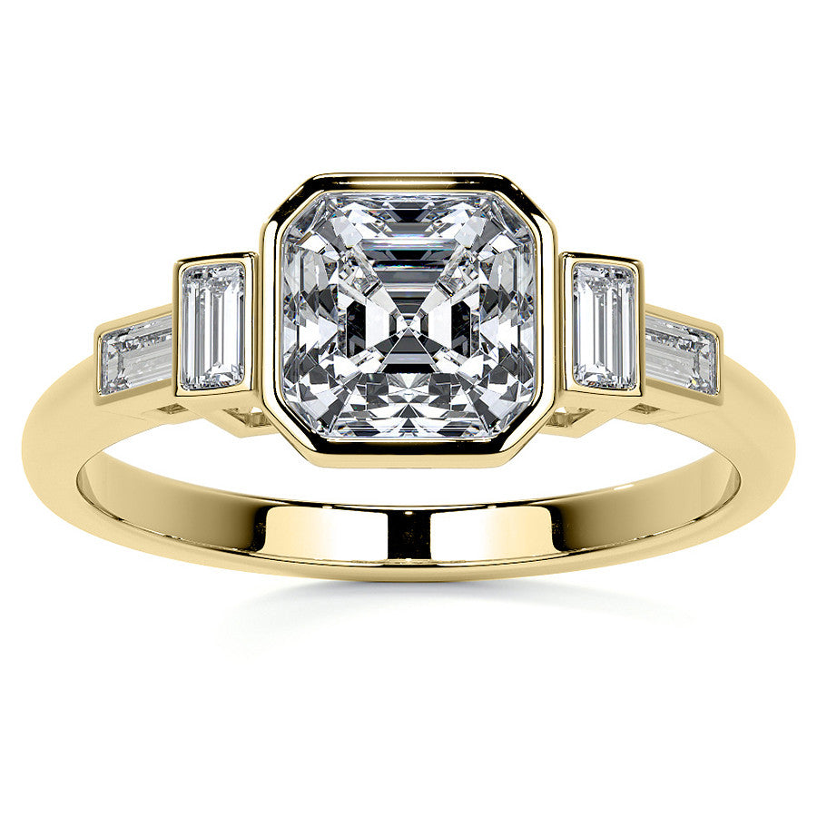 Asscher and Baguette Bezel Moissanite Engagement Ring