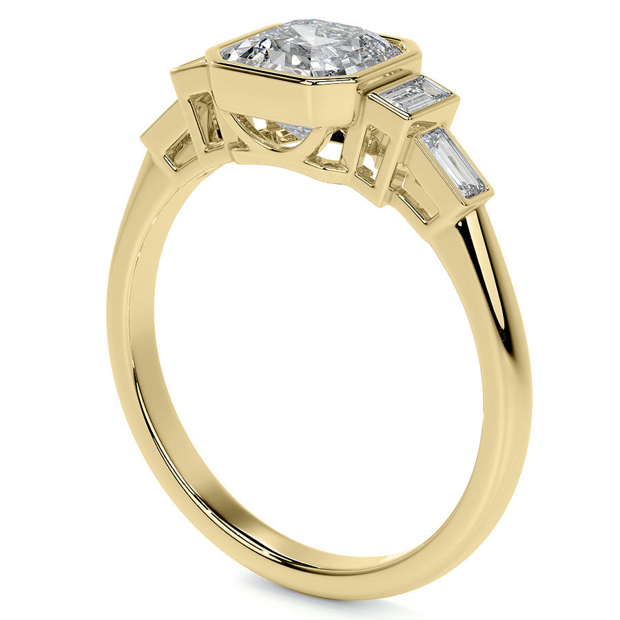Asscher and Baguette Bezel Moissanite Engagement Ring