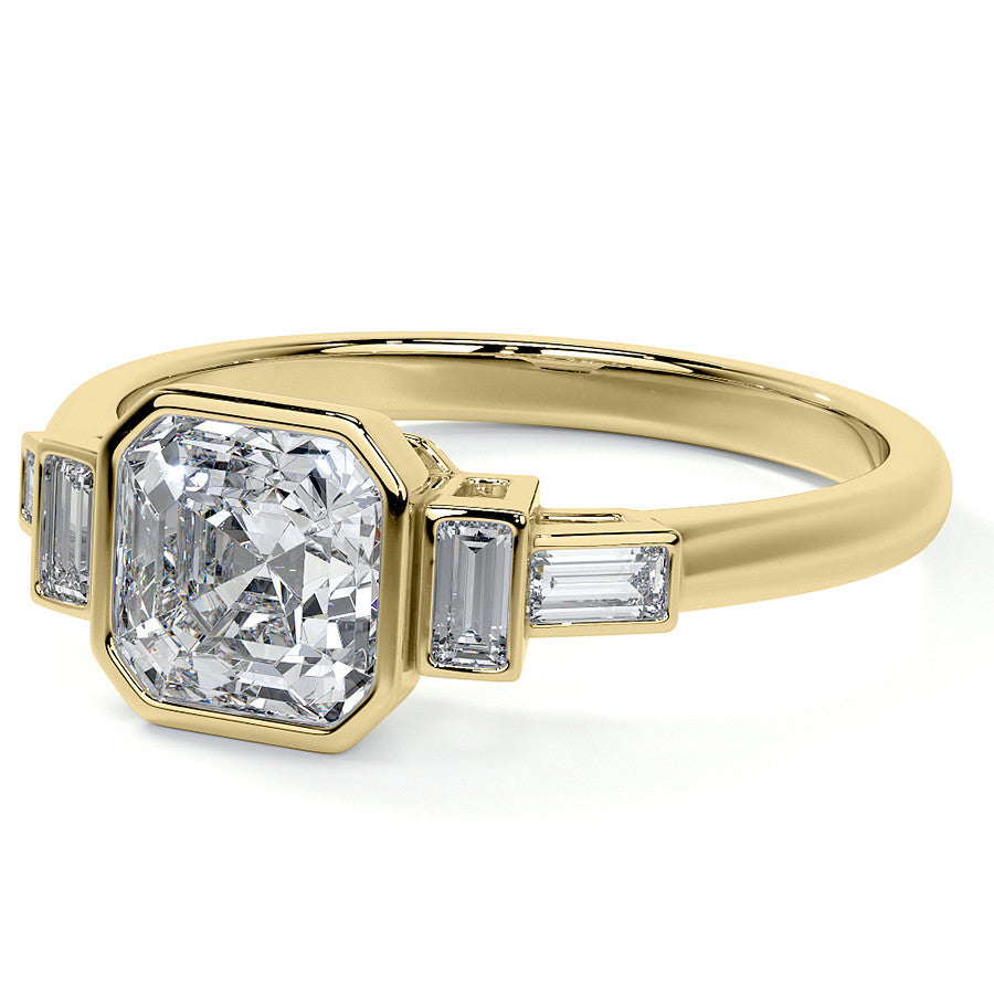 Asscher and Baguette Bezel Moissanite Engagement Ring