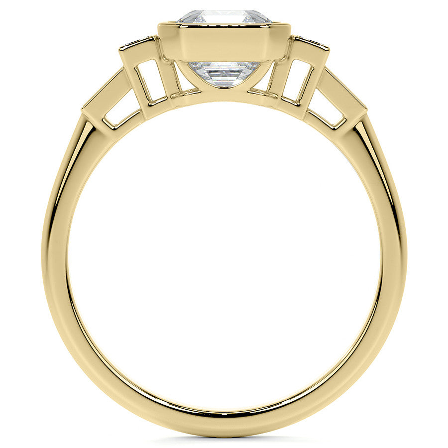 Asscher and Baguette Bezel Moissanite Engagement Ring