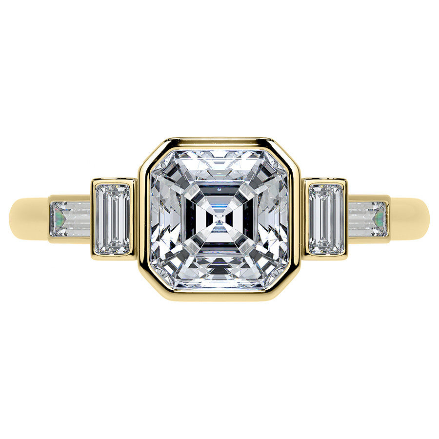 Asscher and Baguette Bezel Moissanite Engagement Ring