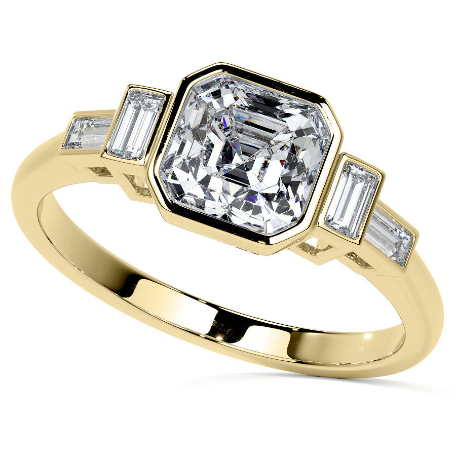 Asscher and Baguette Bezel Moissanite Engagement Ring