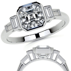 Asscher and Baguette Bezel Moissanite Engagement Ring
