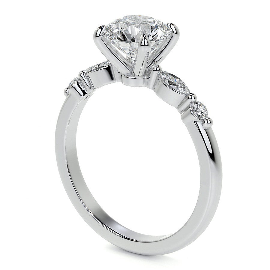 Single Prong Round Scalloped Moissanite Engagement Ring
